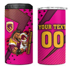 Custom Rugby Broncos 4 in 1 Can Cooler Tumbler Muscular Horse Mascot With Flag In Pink