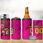 Custom Rugby Broncos 4 in 1 Can Cooler Tumbler Muscular Horse Mascot With Flag In Pink
