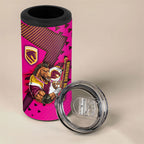 Custom Rugby Broncos 4 in 1 Can Cooler Tumbler Muscular Horse Mascot With Flag In Pink