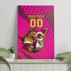 Custom Rugby Broncos Canvas Wall Art Muscular Horse Mascot With Flag In Pink