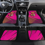 Custom Rugby Broncos Car Mats Muscular Horse Mascot With Flag In Pink