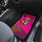 Custom Rugby Broncos Car Mats Muscular Horse Mascot With Flag In Pink