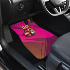 Custom Rugby Broncos Car Mats Muscular Horse Mascot With Flag In Pink