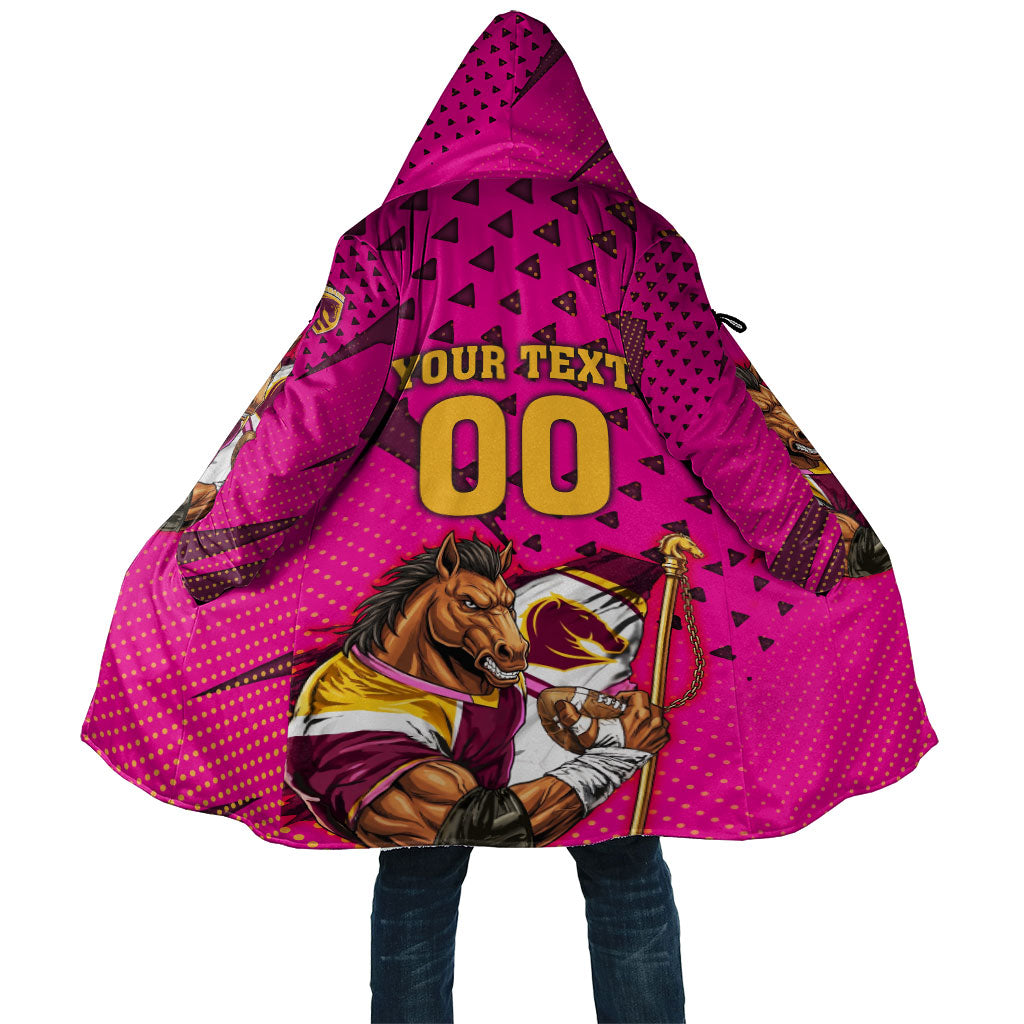 Custom Rugby Broncos Cloak Muscular Horse Mascot With Flag In Pink