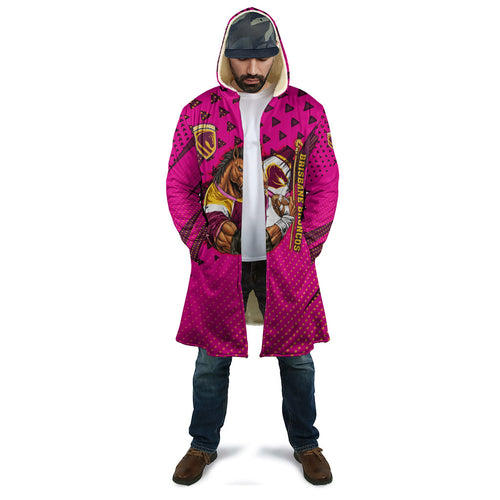 Custom Rugby Broncos Cloak Muscular Horse Mascot With Flag In Pink