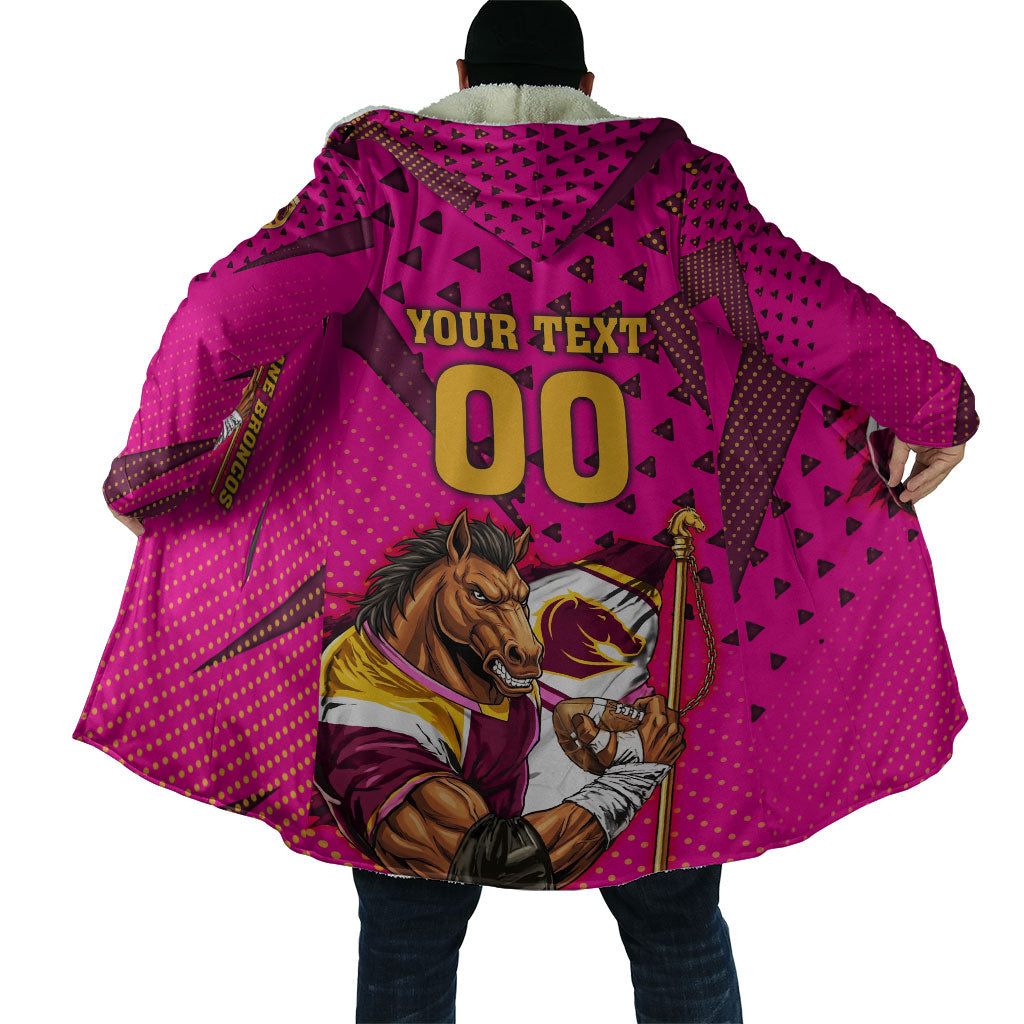 Custom Rugby Broncos Cloak Muscular Horse Mascot With Flag In Pink
