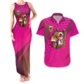 Custom Rugby Broncos Couples Matching Tank Maxi Dress and Hawaiian Shirt Muscular Horse Mascot With Flag In Pink