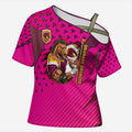 Custom Rugby Broncos Cross Shoulder Shirt Muscular Horse Mascot With Flag In Pink