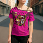 Custom Rugby Broncos Cross Shoulder Shirt Muscular Horse Mascot With Flag In Pink