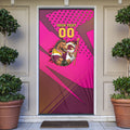Custom Rugby Broncos Door Cover Muscular Horse Mascot With Flag In Pink