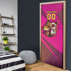 Custom Rugby Broncos Door Cover Muscular Horse Mascot With Flag In Pink