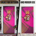 Custom Rugby Broncos Door Cover Muscular Horse Mascot With Flag In Pink