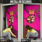 Custom Rugby Broncos Door Cover Muscular Horse Mascot With Flag In Pink