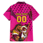 Custom Rugby Broncos Family Matching Mermaid Dress and Hawaiian Shirt Muscular Horse Mascot With Flag In Pink