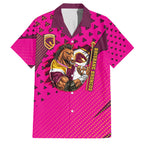 Custom Rugby Broncos Family Matching Off The Shoulder Long Sleeve Dress and Hawaiian Shirt Muscular Horse Mascot With Flag In Pink