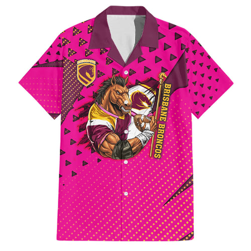 Custom Rugby Broncos Family Matching Puletasi and Hawaiian Shirt Muscular Horse Mascot With Flag In Pink