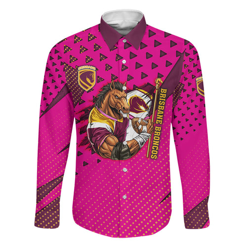Custom Rugby Broncos Family Matching Puletasi and Hawaiian Shirt Muscular Horse Mascot With Flag In Pink