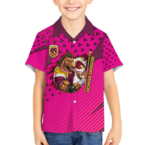 Custom Rugby Broncos Family Matching Puletasi and Hawaiian Shirt Muscular Horse Mascot With Flag In Pink