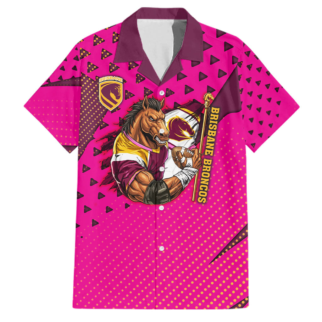 Custom Rugby Broncos Family Matching Summer Maxi Dress and Hawaiian Shirt Muscular Horse Mascot With Flag In Pink