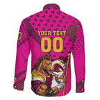 Custom Rugby Broncos Family Matching Summer Maxi Dress and Hawaiian Shirt Muscular Horse Mascot With Flag In Pink