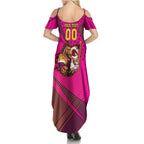 Custom Rugby Broncos Family Matching Summer Maxi Dress and Hawaiian Shirt Muscular Horse Mascot With Flag In Pink