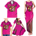 Custom Rugby Broncos Family Matching Tank Maxi Dress and Hawaiian Shirt Muscular Horse Mascot With Flag In Pink