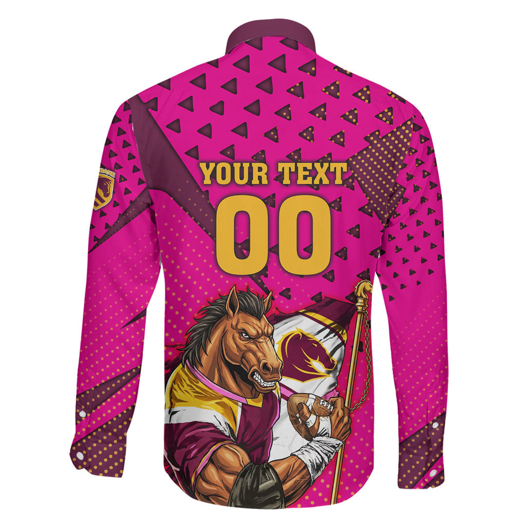 Custom Rugby Broncos Family Matching Tank Maxi Dress and Hawaiian Shirt Muscular Horse Mascot With Flag In Pink