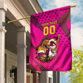 Custom Rugby Broncos Garden Flag Muscular Horse Mascot With Flag In Pink