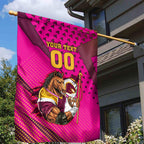 Custom Rugby Broncos Garden Flag Muscular Horse Mascot With Flag In Pink