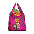 Custom Rugby Broncos Grocery Bag Muscular Horse Mascot With Flag In Pink