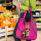 Custom Rugby Broncos Grocery Bag Muscular Horse Mascot With Flag In Pink