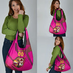 Custom Rugby Broncos Grocery Bag Muscular Horse Mascot With Flag In Pink