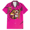 Custom Rugby Broncos Hawaiian Shirt Muscular Horse Mascot With Flag In Pink