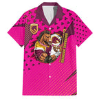Custom Rugby Broncos Hawaiian Shirt Muscular Horse Mascot With Flag In Pink