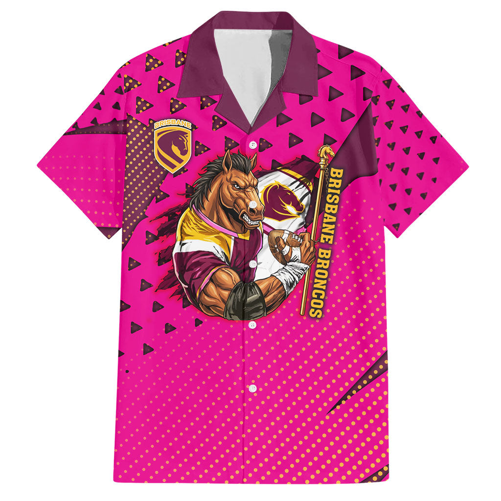 Custom Rugby Broncos Hawaiian Shirt Muscular Horse Mascot With Flag In Pink