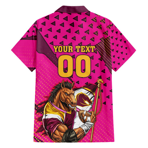 Custom Rugby Broncos Hawaiian Shirt Muscular Horse Mascot With Flag In Pink