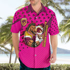 Custom Rugby Broncos Hawaiian Shirt Muscular Horse Mascot With Flag In Pink
