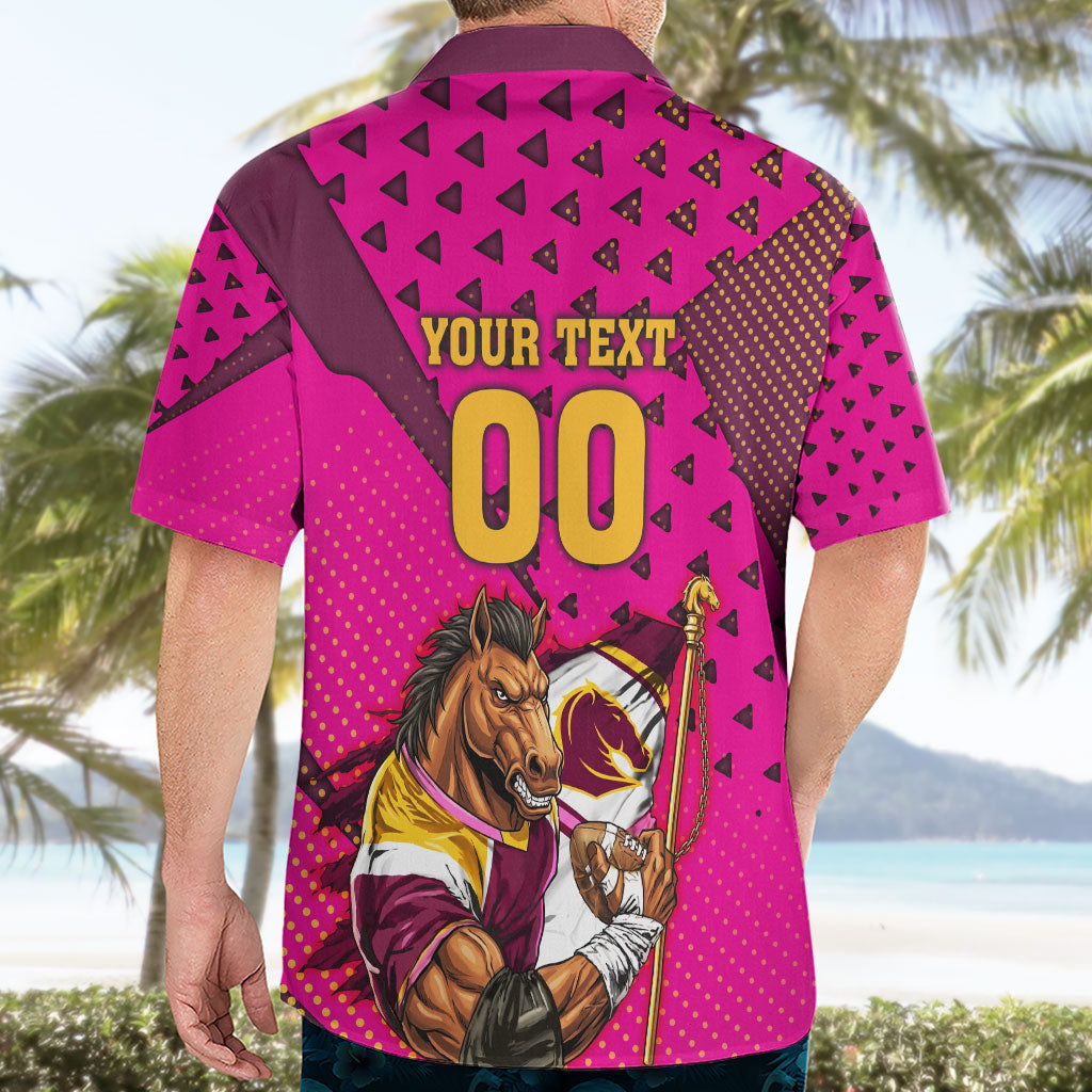 Custom Rugby Broncos Hawaiian Shirt Muscular Horse Mascot With Flag In Pink