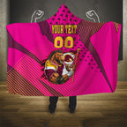 Custom Rugby Broncos Hooded Blanket Muscular Horse Mascot With Flag In Pink