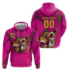 Custom Rugby Broncos Hoodie Muscular Horse Mascot With Flag In Pink