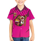 Custom Rugby Broncos Kid Hawaiian Shirt Muscular Horse Mascot With Flag In Pink
