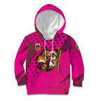 Custom Rugby Broncos Kid Hoodie Muscular Horse Mascot With Flag In Pink