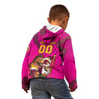 Custom Rugby Broncos Kid Hoodie Muscular Horse Mascot With Flag In Pink