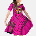 Custom Rugby Broncos Kid Short Sleeve Dress Muscular Horse Mascot With Flag In Pink