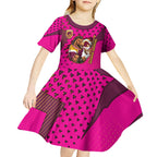 Custom Rugby Broncos Kid Short Sleeve Dress Muscular Horse Mascot With Flag In Pink