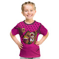 Custom Rugby Broncos Kid T Shirt Muscular Horse Mascot With Flag In Pink