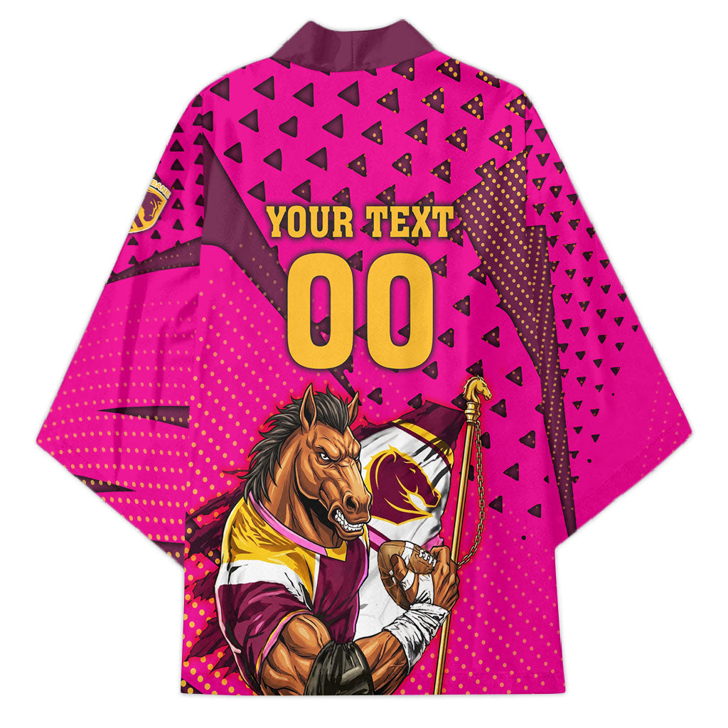 Custom Rugby Broncos Kimono Muscular Horse Mascot With Flag In Pink