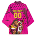 Custom Rugby Broncos Kimono Muscular Horse Mascot With Flag In Pink