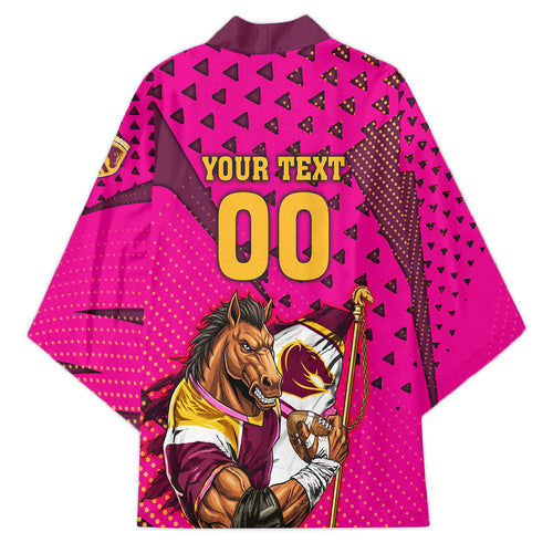 Custom Rugby Broncos Kimono Muscular Horse Mascot With Flag In Pink