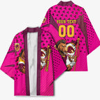 Custom Rugby Broncos Kimono Muscular Horse Mascot With Flag In Pink